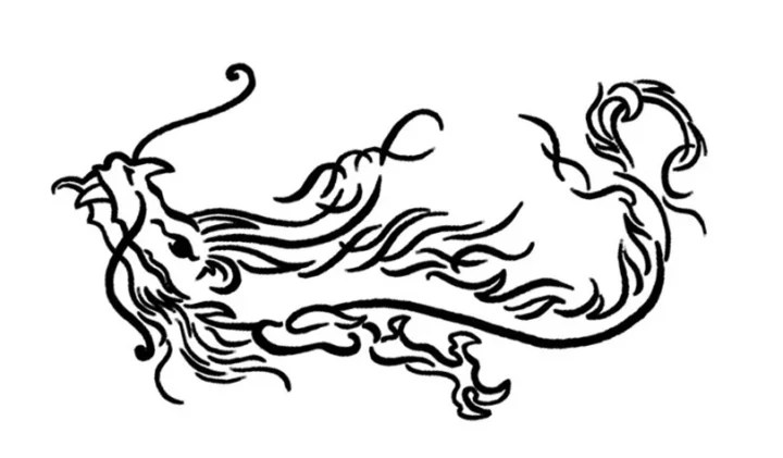 schwarz-weiß Zeichnungen eines chinesischen Drachen